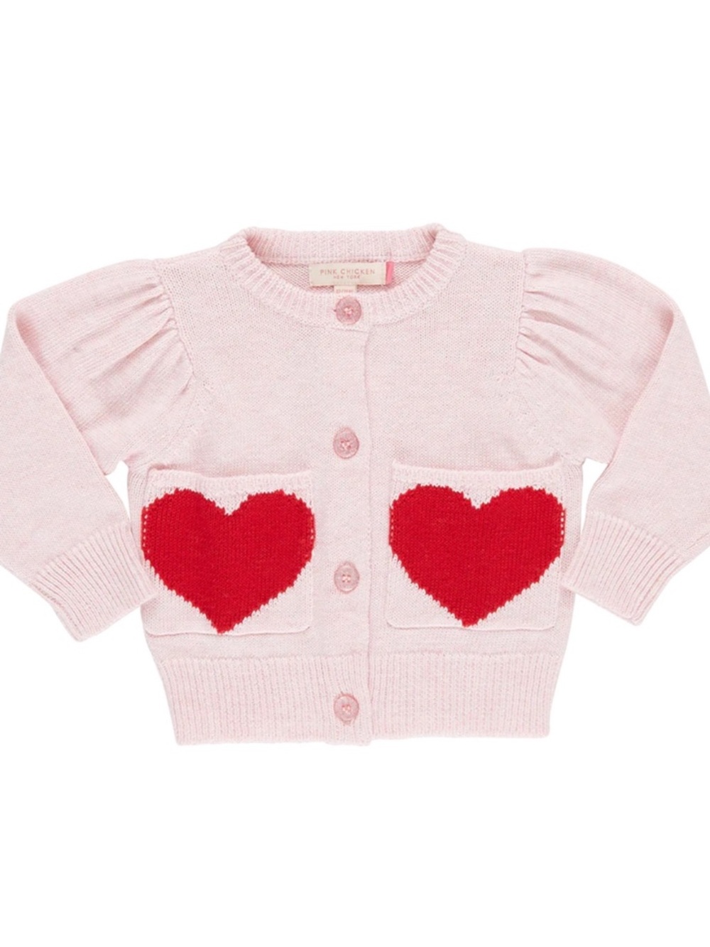 Pink Chicken Hearts Cardigan Sweater, size 6Y